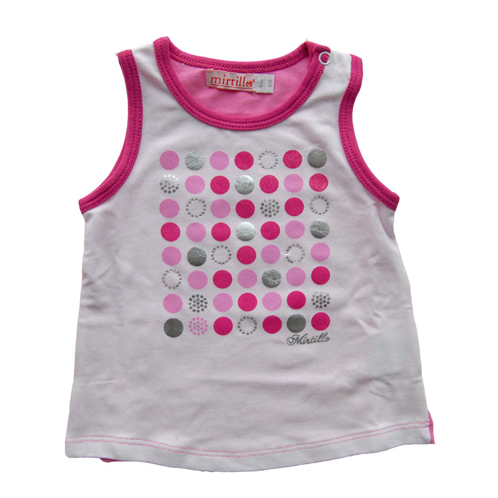 
  2-piece outfit from the Mirtillo girl's clothing line. Tank top with print
  on the front; con...