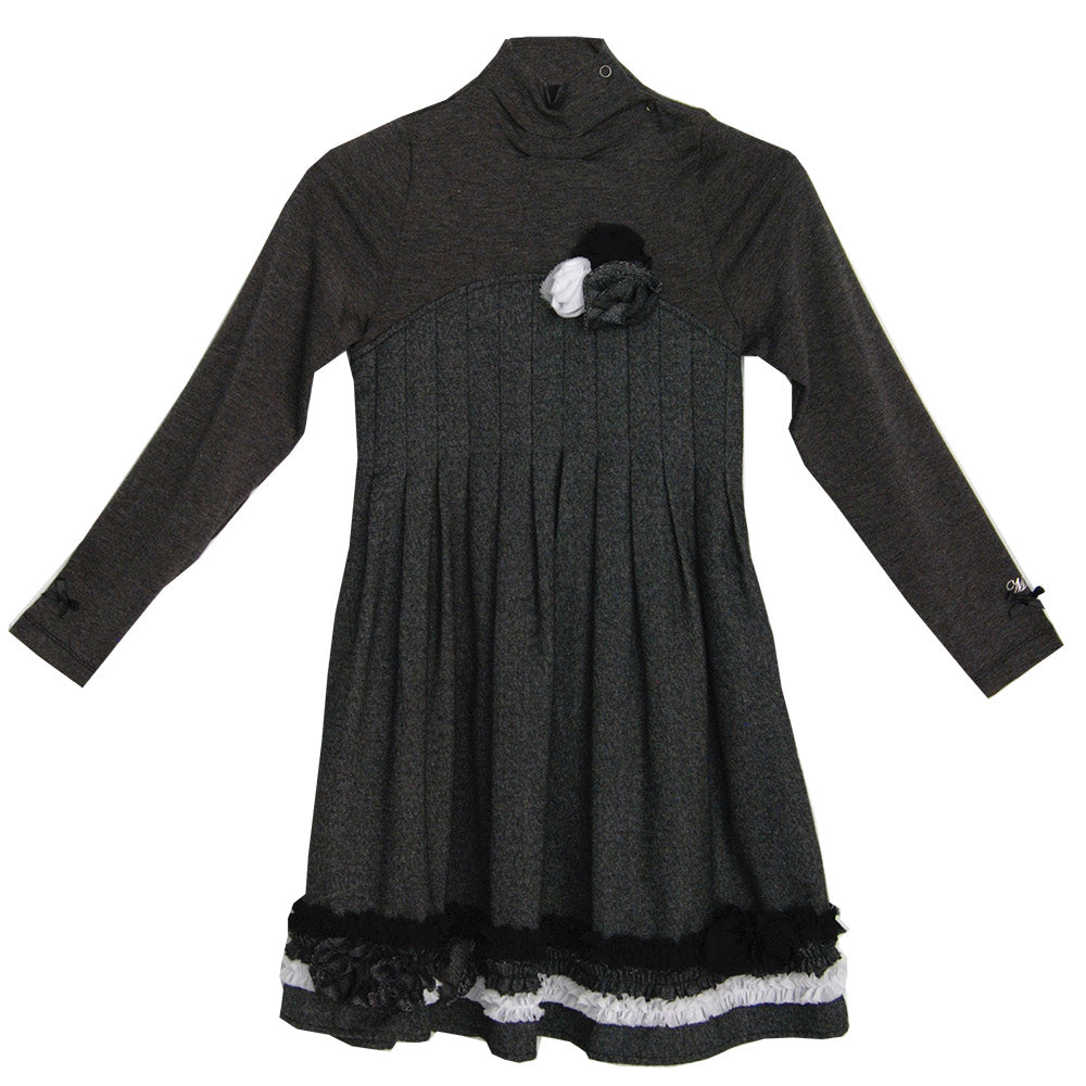 
  High neck dress from the Miritllo children's clothing line. Neckline with flowers
  applied in...