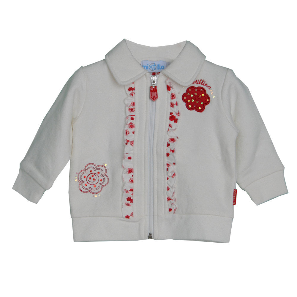 
  Sweatshirt cardigan from the girls' clothing line Mirtillo. Solid color with ruffles,
  flower...