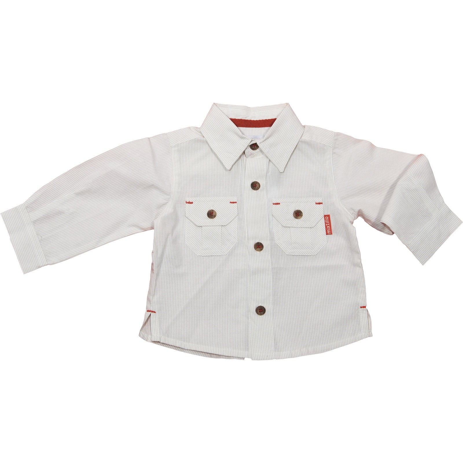 
  Shirt with pockets from the children's clothing line Blueberry on the front with burgundy trim...