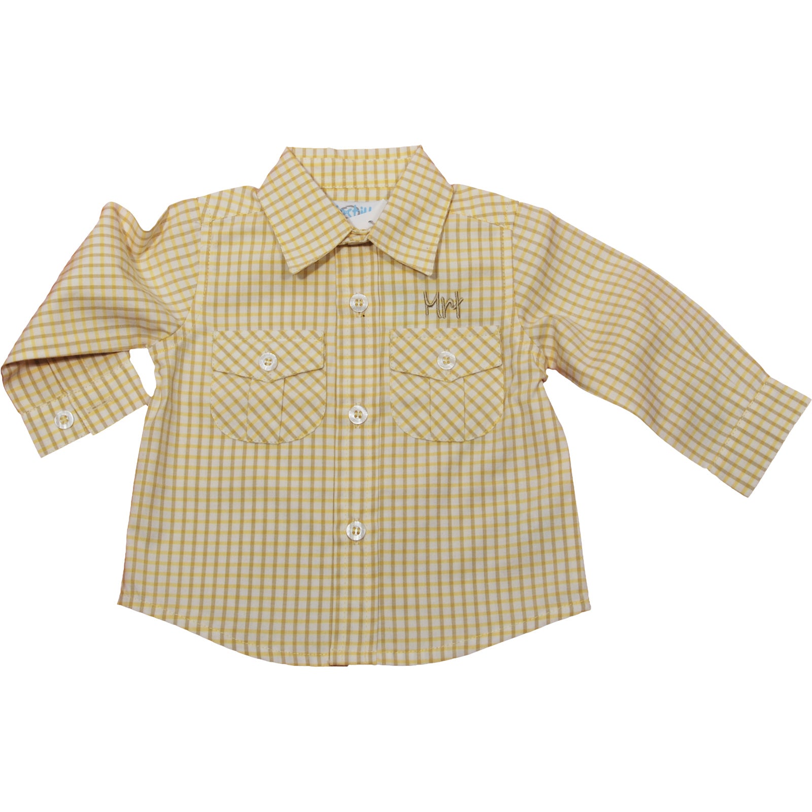 
  Checked shirt from the children's clothing line Blueberry, with pockets on the front and embro...