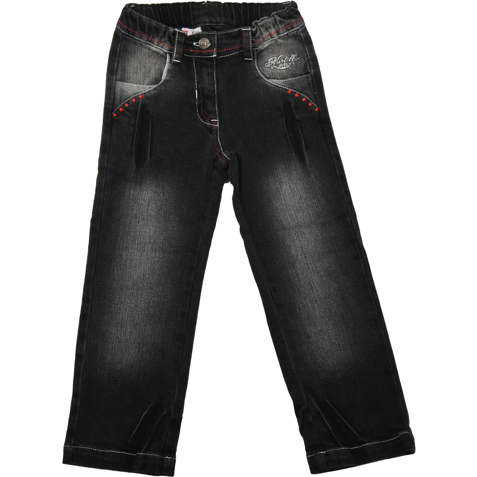 
  Denim pants from the girls' clothing line Mirtillo, black colour. Adjustable waist size with e...