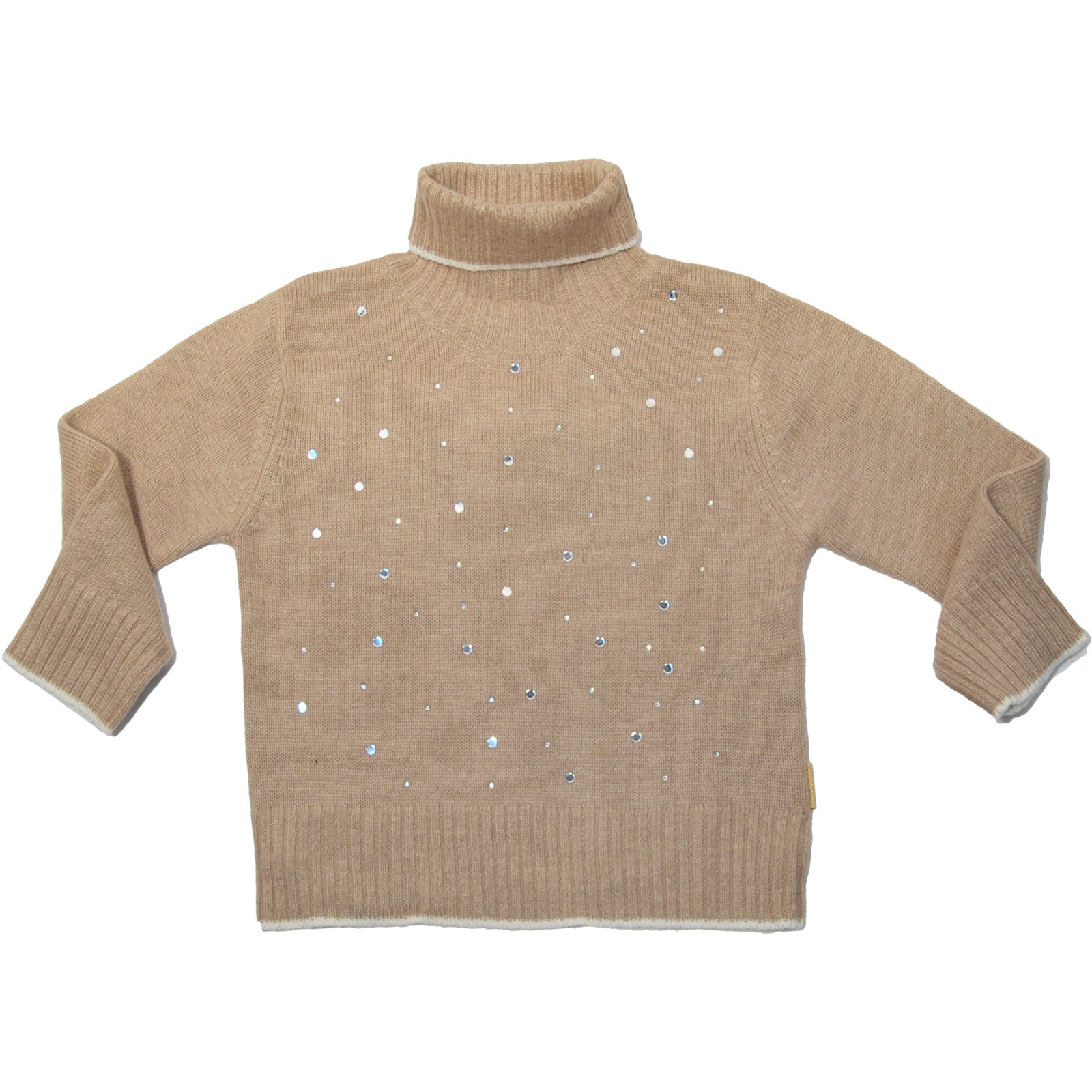 
  Turtleneck sweater from the girls' clothing line Mirtillo, with rhinestone appliqué on the fro...
