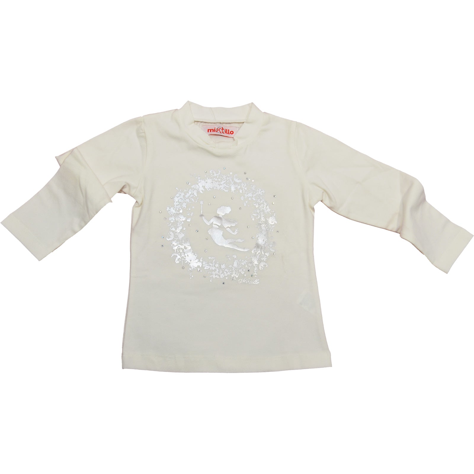 
  T-shirt from the girls' clothing line Mirtillo with bow collar, print and rhinestone applicati...