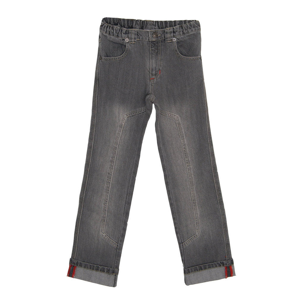 
  Jeans from the children's clothing line Mirtillo. Front and back pockets.
  Bottom with lapels...