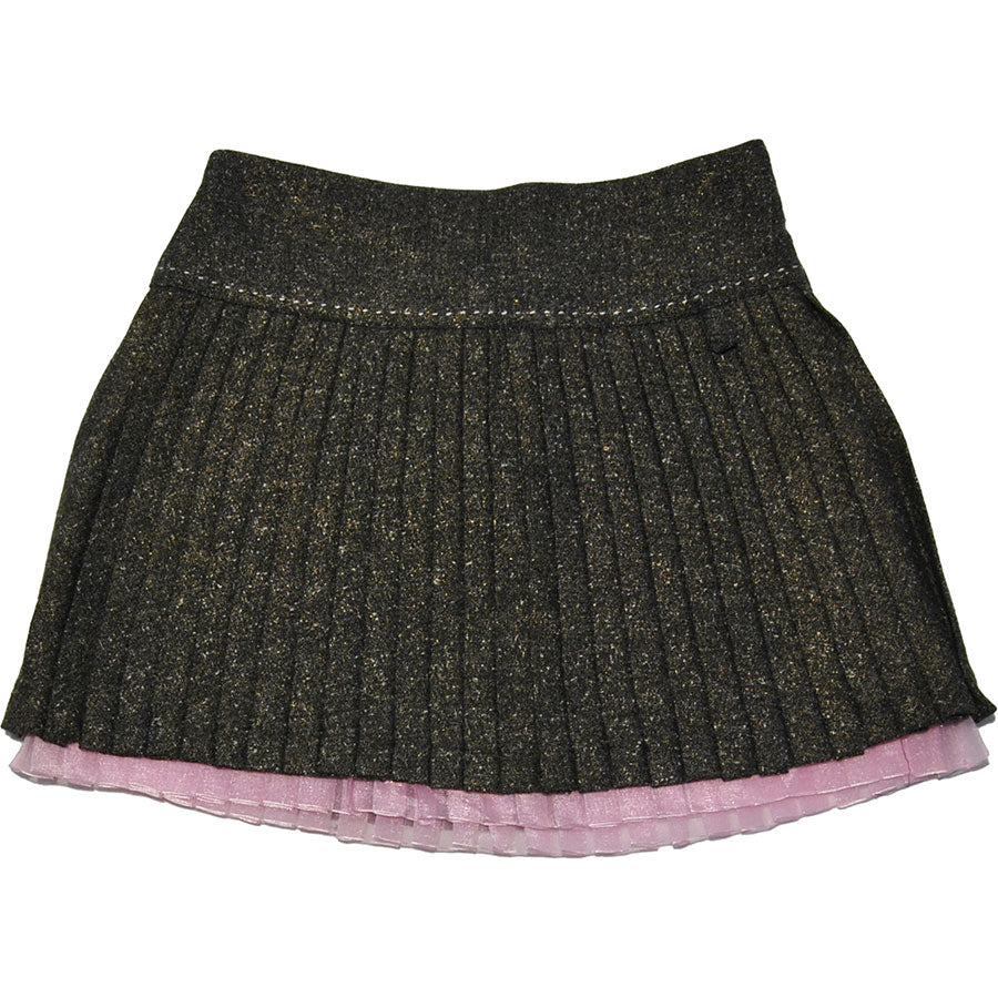
  Pleated tweed skirt from the Mirtillo girl's clothing line. 


  65% polyester - 35% viscose. ...