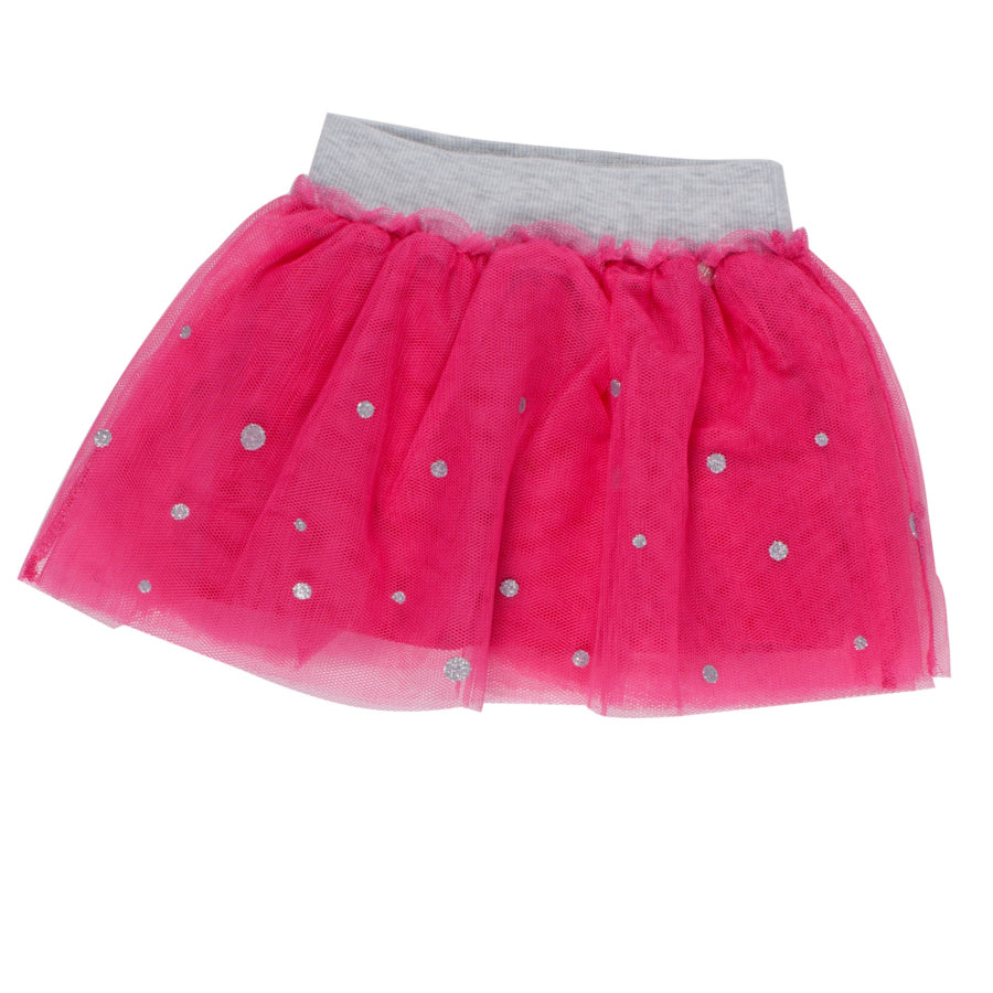 
  Little skirt from the Silvian Heach Kids clothing line; model with fabric
  solid-coloured ela...