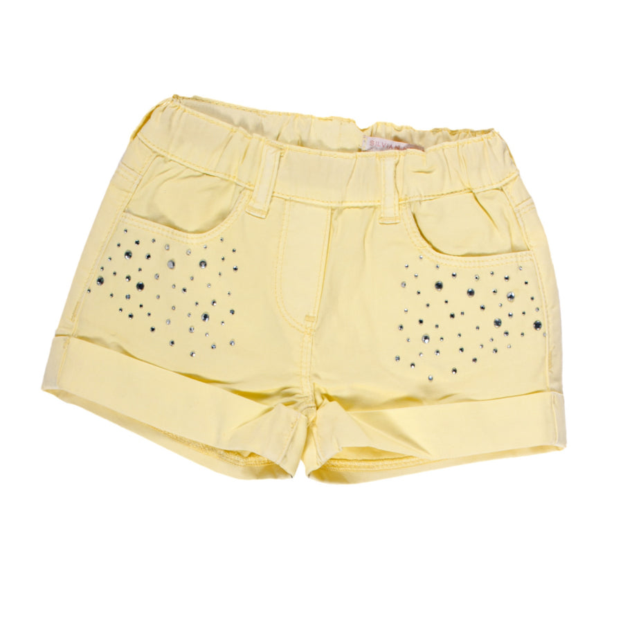 
  Shorts from the Silvian Heach Kids clothing line; dyed fabric
  decorated with rhinestones app...