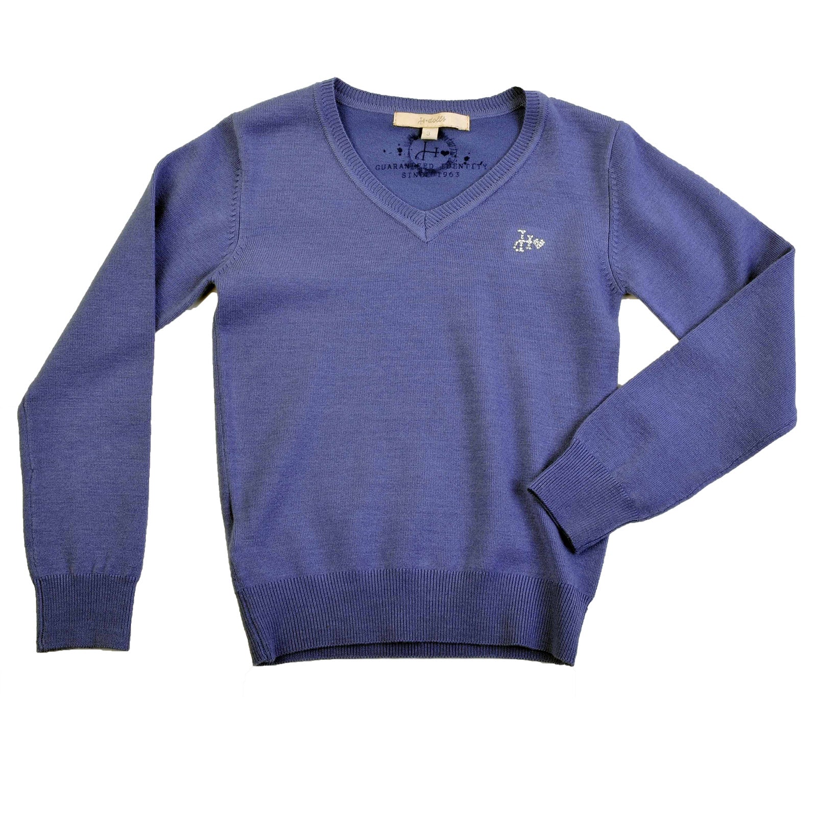 
  Basic sweater from the Silvian Heach girls' clothing line with v-neck, application of small rh...