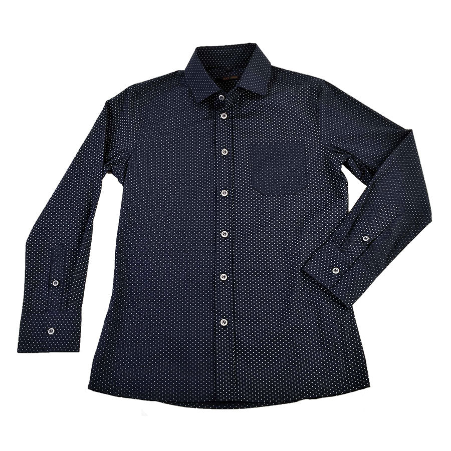 
  Slim cut shirt from the Silvian Heach Kids clothing line, polka dot patterned; front pocket an...
