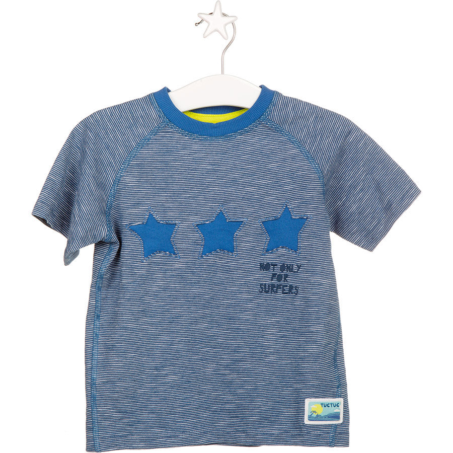 
  Tuc Tuc children's clothing line t-shirt in fancy micro stripes with
  on the front, solid-col...