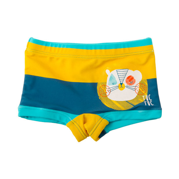 
  Sea boxer from the Tuc Tuc children's clothing line, with multicolor striped pattern
  and pri...