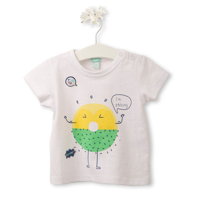 
  Tuc Tuc children's clothing line t-shirt, with snap buttons
  on the shoulder strap with a cut...