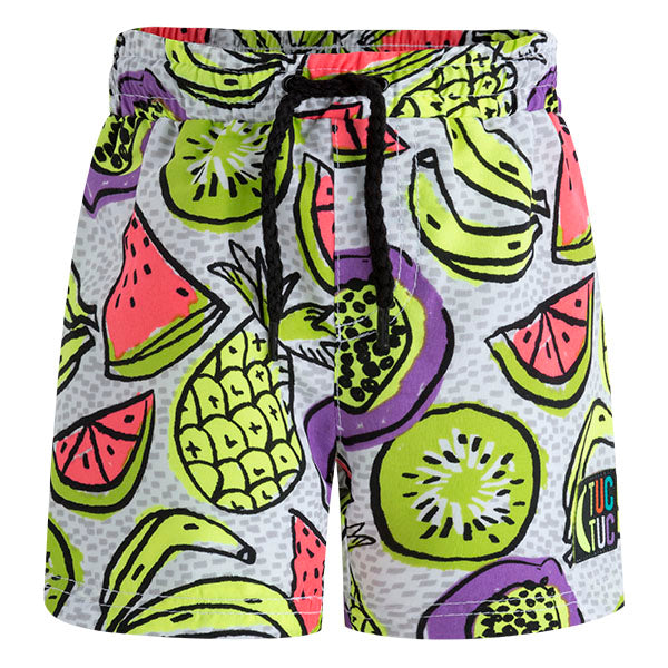 
  Swim trunks from the Tuc Tuc children's clothing line, with colorful fruit designs
  fluo on a...