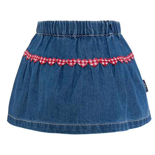 
  Little skirt from the Tuc Tuc girl's clothing line, in denim with elastic waistband
  and appl...