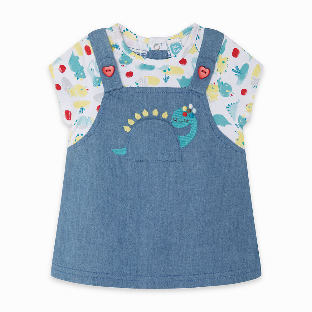 Dress from the Tuc Tuc Girl's Clothing Line in jersey and denim with colorful embroidery on the f...