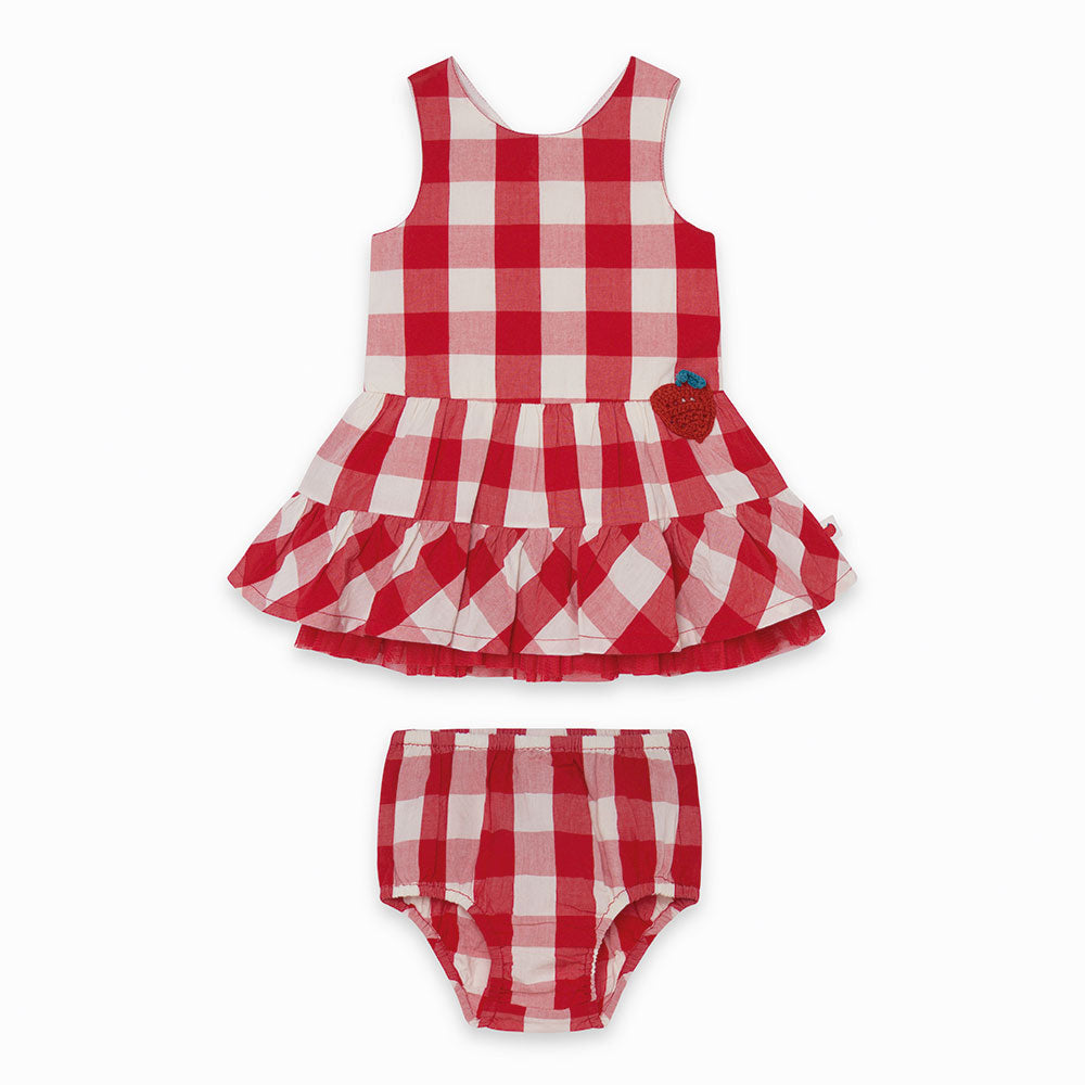 Dress from the Tuc Tuc Girl's Clothing Line with wide flounced skirt and red checked pattern. Cou...