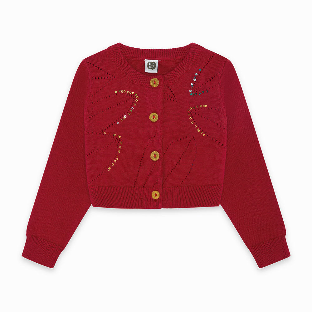 
  Cardigan from the Tuc Tuc Girl's Clothing Line with perforated workmanship and application
  o...
