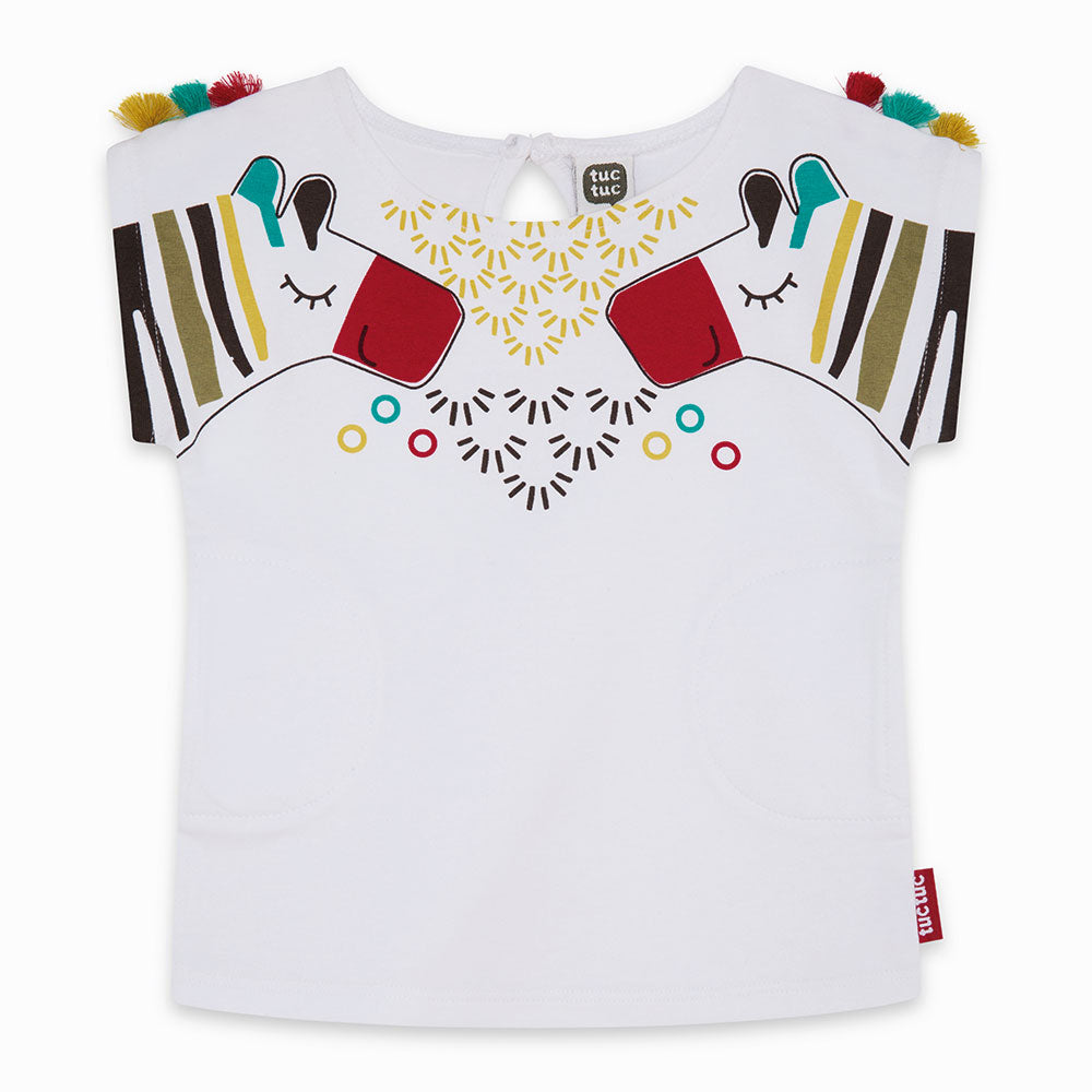 
  T-shirt from the Tuc Tuc Girl's Clothing Line with pom poms on the shoulder straps and print
 ...