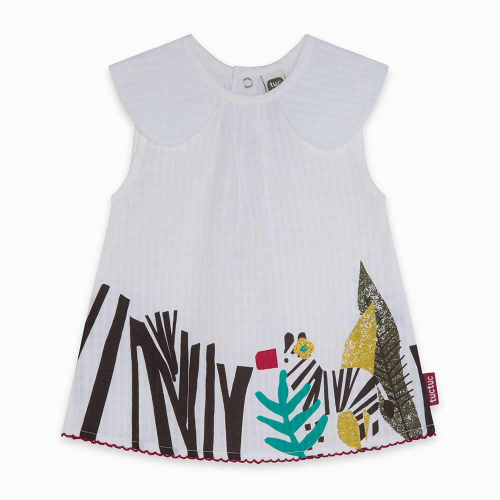 
  Blouse from the Tuc Tuc Girl's Clothing Line with round collar and colorful designs
  on the b...