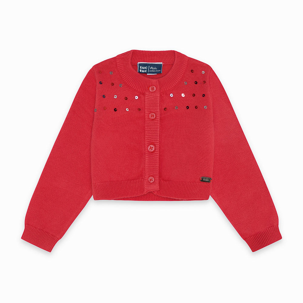 
  Solid color cardigan from the Tuc Tuc Children's Clothing Line with application
  of sequins a...