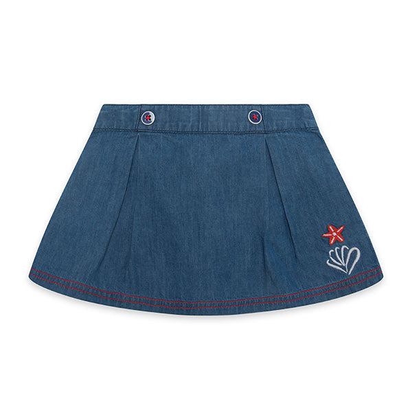 
  Denim skirt from the tuc Tuc girl's clothing line, with embroidery on the side and
  adjustabl...