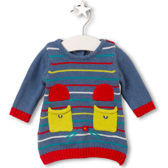 
  Little dress of the newborn Tuc Tuc clothing line in coloured striped tricot with
  contrastin...