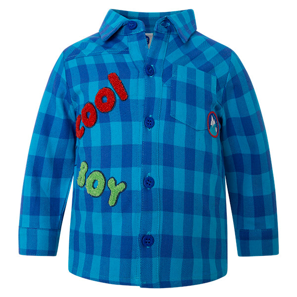 
  Flannel shirt from the Tuc Tuc Kids Clothing line with checked pattern
  and bouclé applicatio...