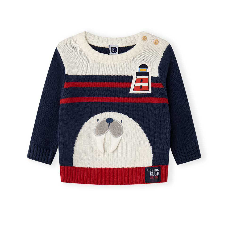 
Sweater from the Tuc Tuc Children's Clothing Line, with marine motifs and fabric application on ...