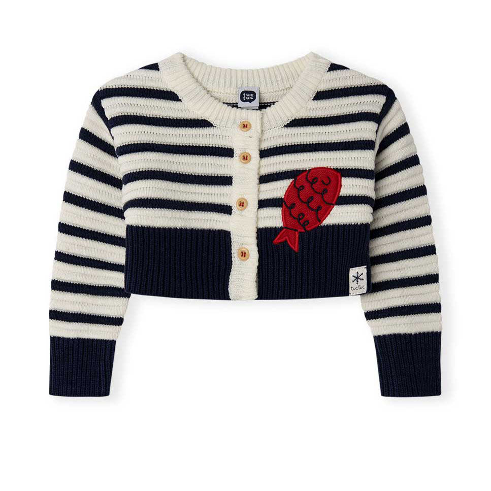
Cardigan from the Tuc Tuc Children's Clothing Line, wrinkled, short model with wooden buttons on...