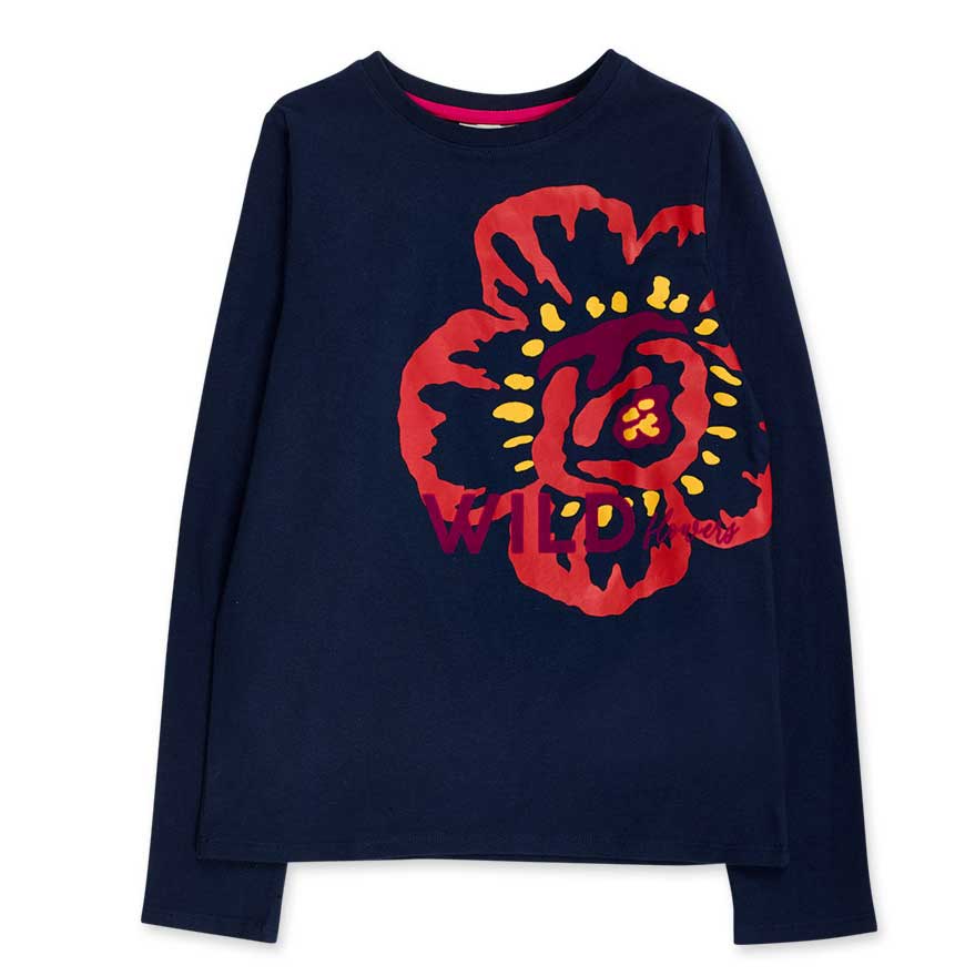 T-shirt from the Tuc Tuc girls' clothing line, with a flower design in fluorescent colors on a da...