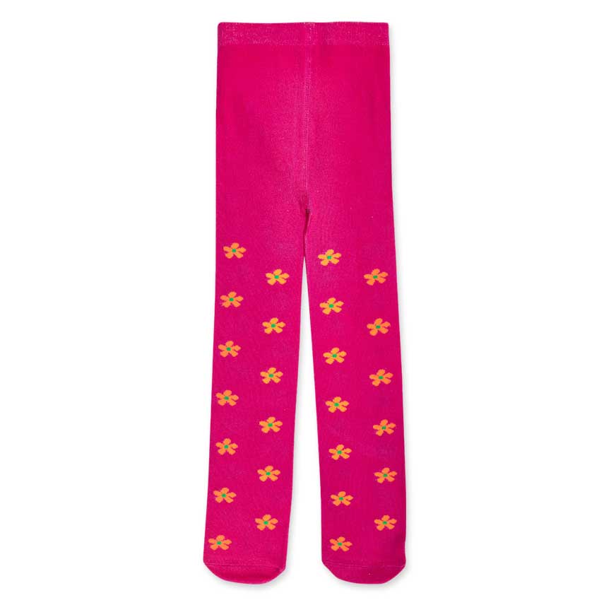 Tights from the Tuc Tuc girls' clothing line, with a beautiful floral pattern on a fuchsia backgr...