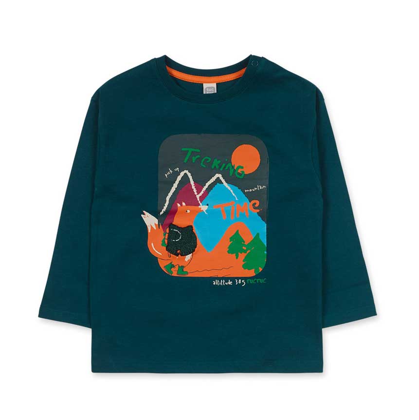 T-shirt from the Tuc Tuc children's clothing line, with colored print on the front and wool appli...
