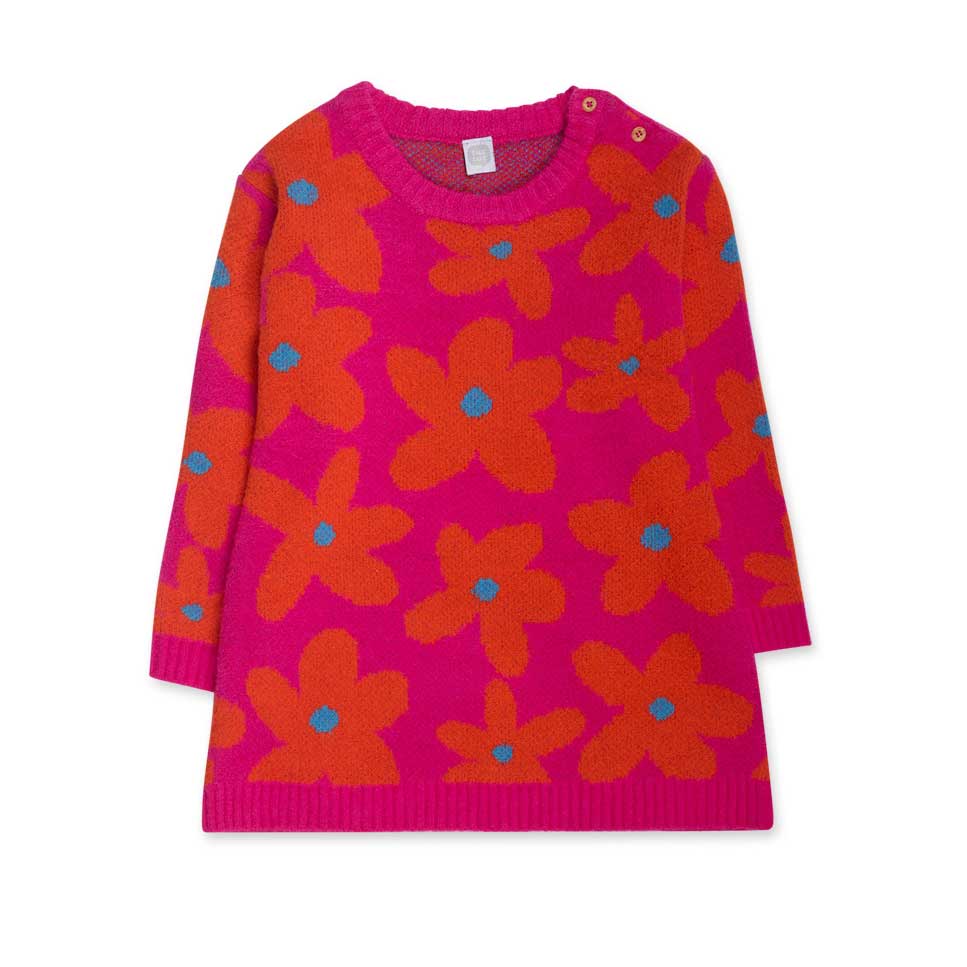 Knitted dress from the Tuc Tuc girls' clothing line, with a floral pattern in bright colors and e...