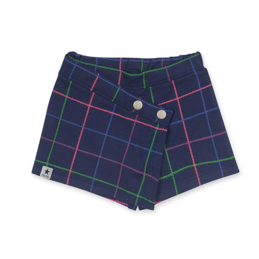 Faux skirt shorts from the Tuc Tuc Girls' Clothing Line, with checked pattern in fluorescent colo...