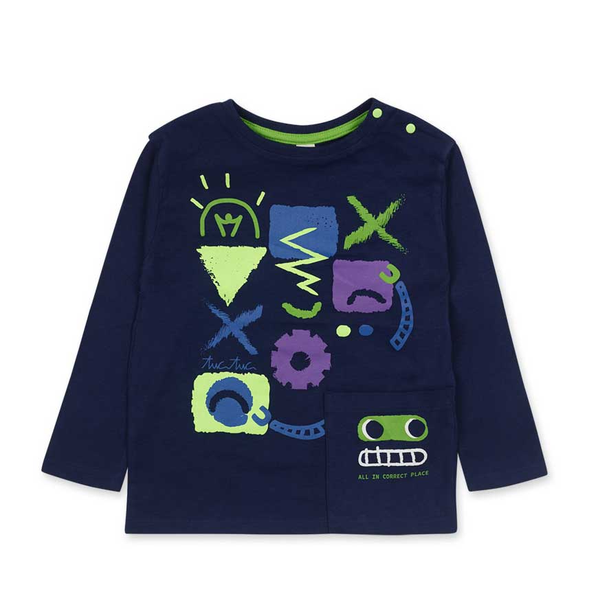 
Long-sleeved t-shirt from the Tuc Tuc children's clothing line, with fluorescent designs and poc...