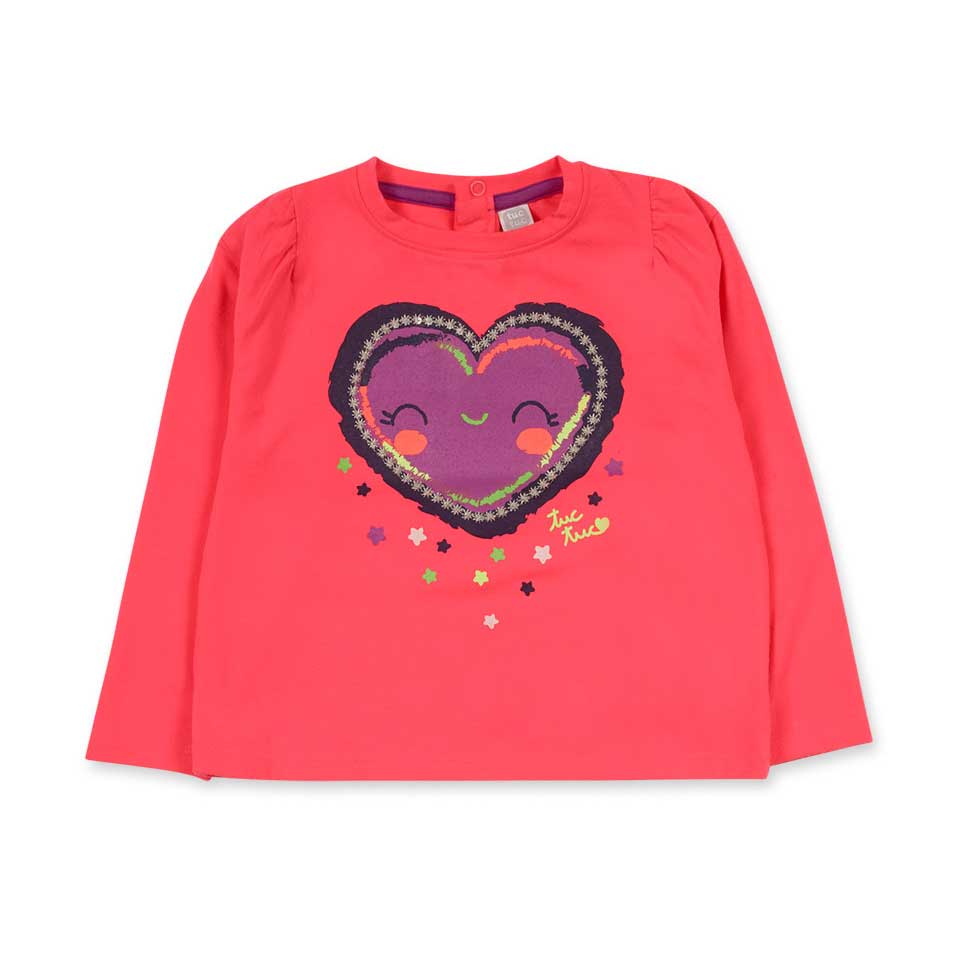 T-shirt from the Tuc Tuc girls' clothing line, in fluorescent color with heart-shaped print on th...