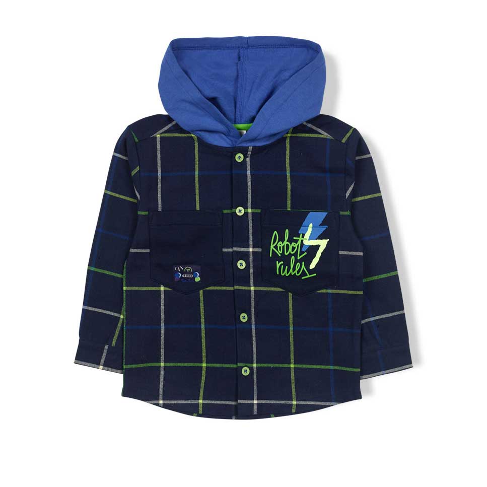 Flannel shirt from the Tuc Tuc children's clothing line, with hood and pockets on the front. Chec...
