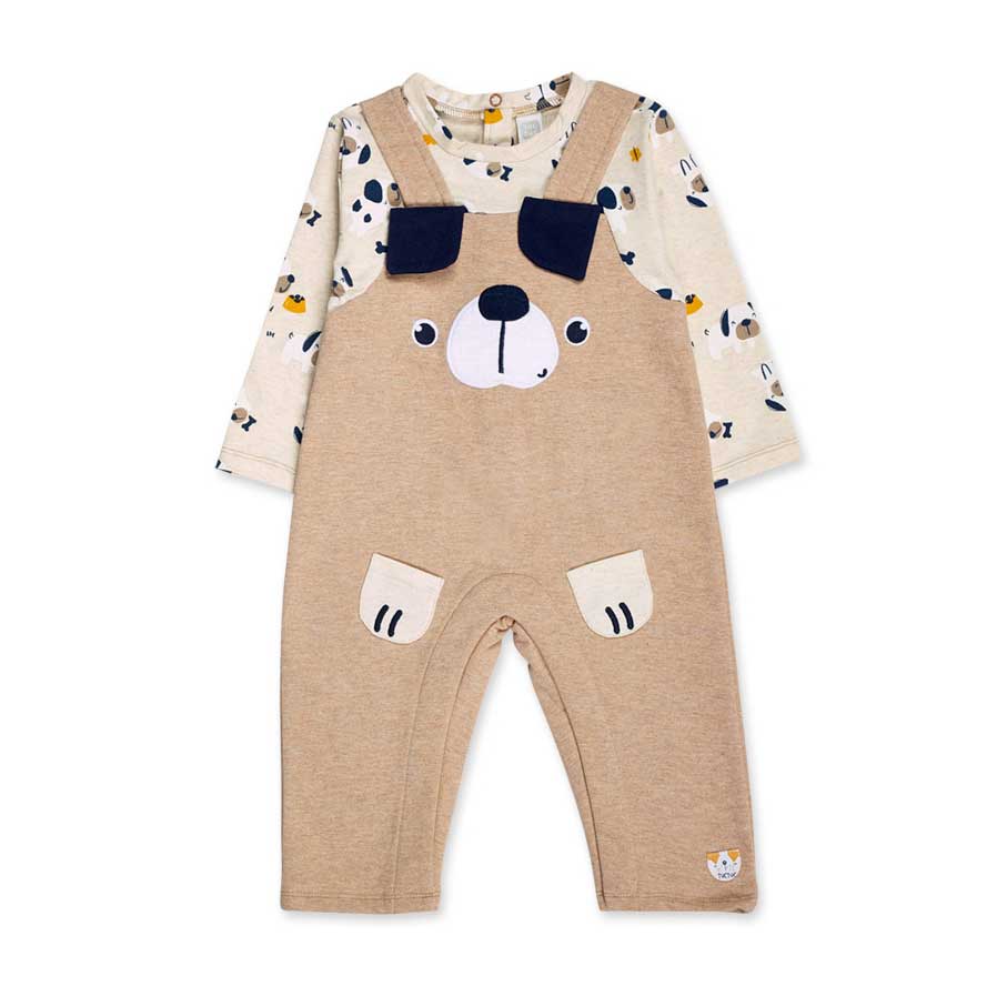 
Faux dungarees jumpsuit from the Tuc Tuc Baby Clothing Line, with dog design with fabric inserts...