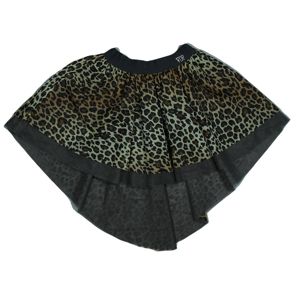 
  Asymmetrical tulle skirt from the Via Delle Perle girl's clothing line. Leopard print
  with a...