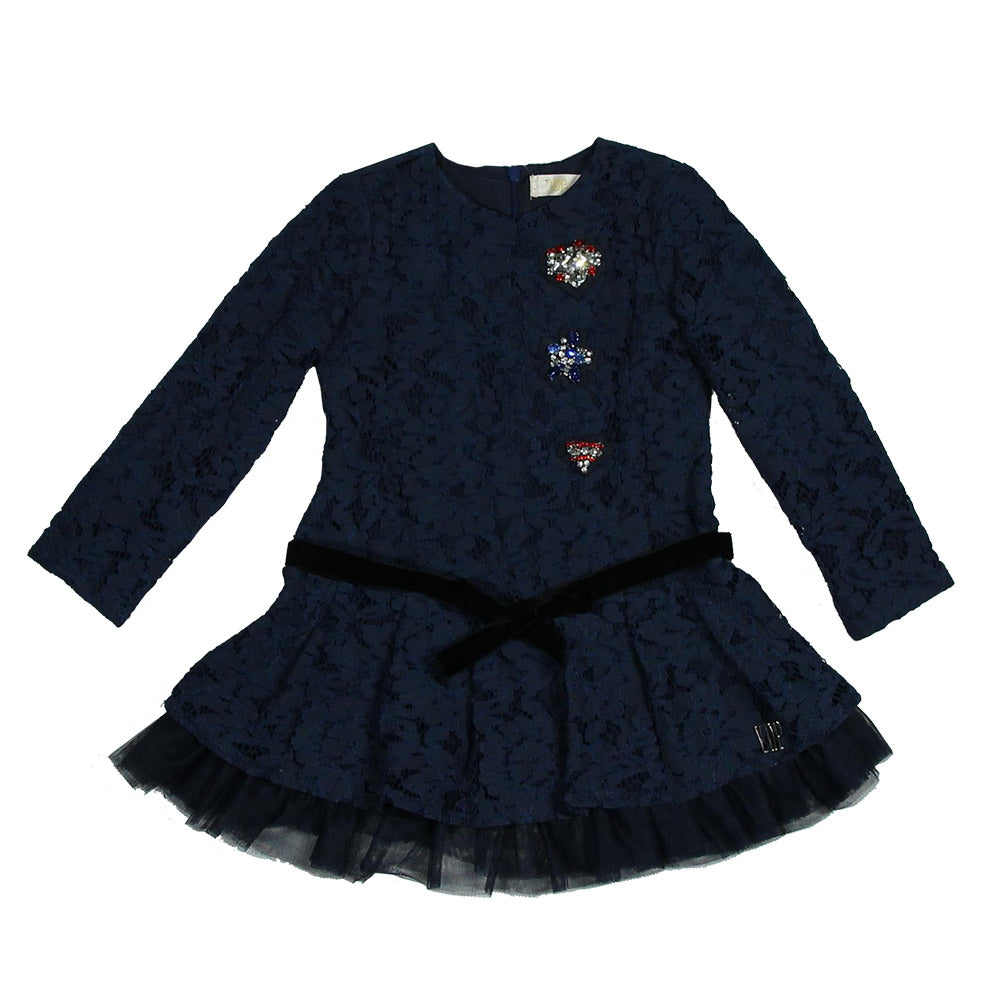 
  Dress from the Via delle Perle girl's clothing line in solid-coloured lace
  with tulle flounc...